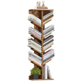 Hzuaneri Tree Bookshelf, 11 Tier Narrow Bookcase, Display Shelf, Book Organizer, Small Floor Standing Book Shelf for Bedroom, Living Room, Home Office, Rustic Brown BC01601X Hzuaneri