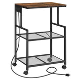 MAHANCRIS Mobile Printer Stand, 3-Tier Industrial Printer Cart with Power Outlets and 2 USB Ports, Rolling Printer Table on Wheels for Home Offices Kitchen Organization Rack, Rustic Brown PTHR78E01 MAHANCRIS