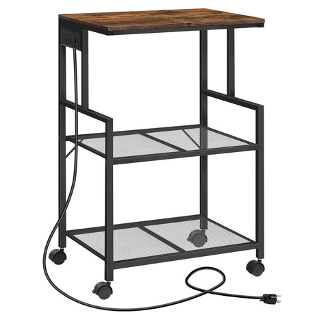 MAHANCRIS Mobile Printer Stand, 3-Tier Industrial Printer Cart with Power Outlets and 2 USB Ports, Rolling Printer Table on Wheels for Home Offices Kitchen Organization Rack, Rustic Brown PTHR78E01 MAHANCRIS
