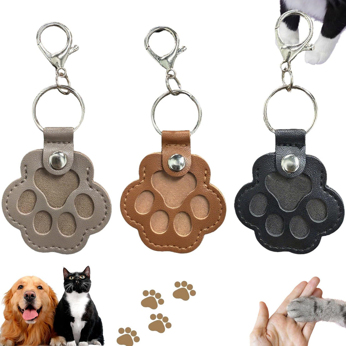 3 Pcs Dog Fur Storage Keychain, Cute Leather Paw Keychain Pet Hair Keepsake Keyring, Unique Memorial Collection Key Chain, Pet Memorial Gifts for Bag Purse Paw Charm Key Holder(Gray,Black,Brown) Treayes