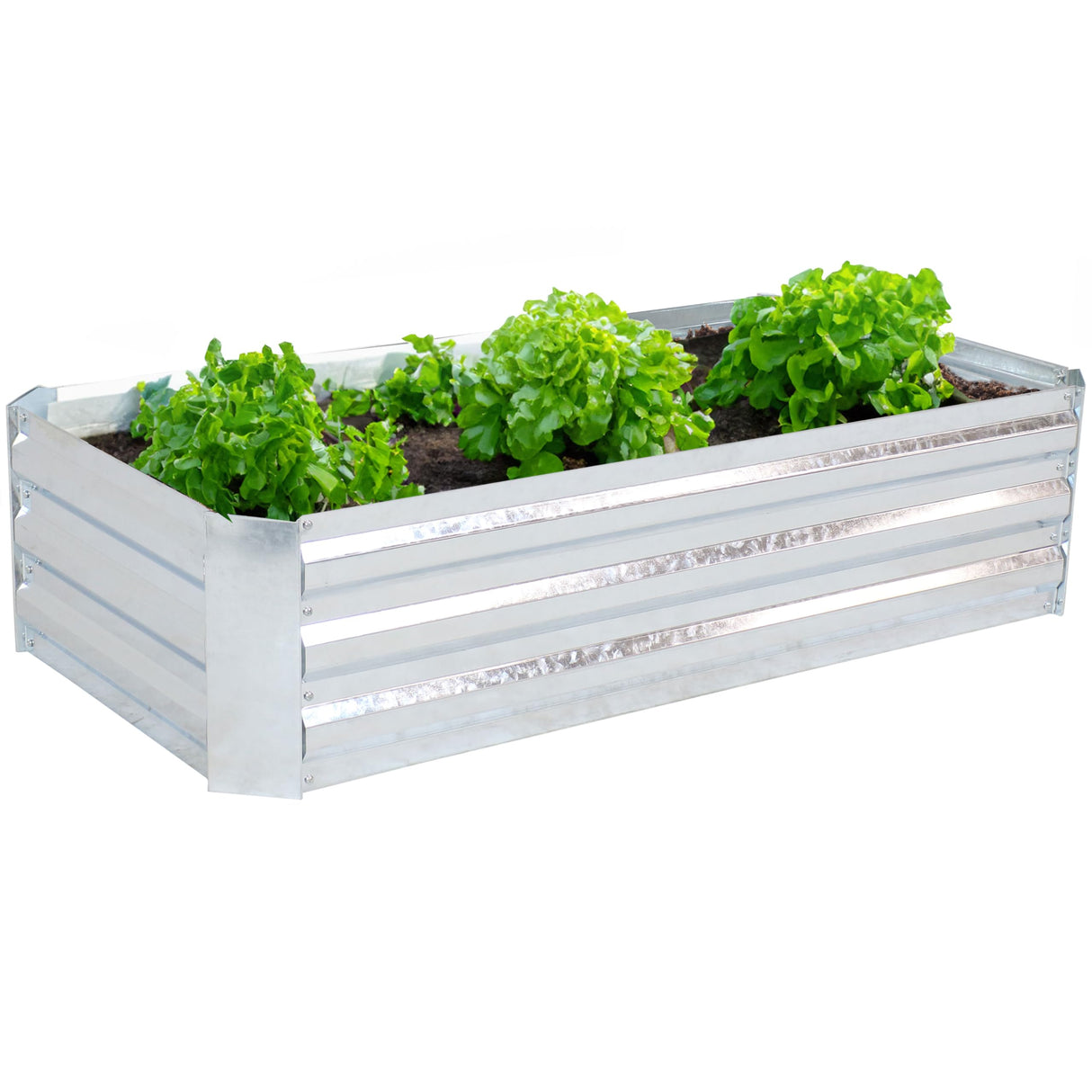 Sunnydaze 11.75" H Raised Metal Garden Bed - Galvanized Raised Garden Bed Outdoor for Vegetables and Flowers - Woodgrain - 4' x 2' Silver Sunnydaze