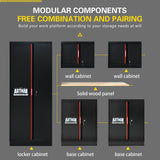 S.Walt Garage Storage Cabinets System, 6-Pcs Workshop Cabinet Set in Black and Red, Included Steel Cabinets, LED Lights, Wood Panel, Key Locking, Adjustable Door Panels and Legs, Black & Red S.Walt