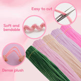 500 Pcs Pipe Cleaners Craft，5 Colors Pipe Cleaners Bulk,Chenille Stems Flowers Craft kit for DIY Handmade Bouquet Wrapping Party Decorations whit Ribbons，Stems,Tape，Stamens, Glue Sticks (Pink) Anyangjia