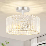 TOULMJ 3-Light Crystal Semi Flush Mount Ceiling Light, Modern Chrome Crystal Round Close to Ceiling Light Fixture for Bedroom Kitchen Island Hallway Foyer Entryway, Chrome Finish TOULMJ