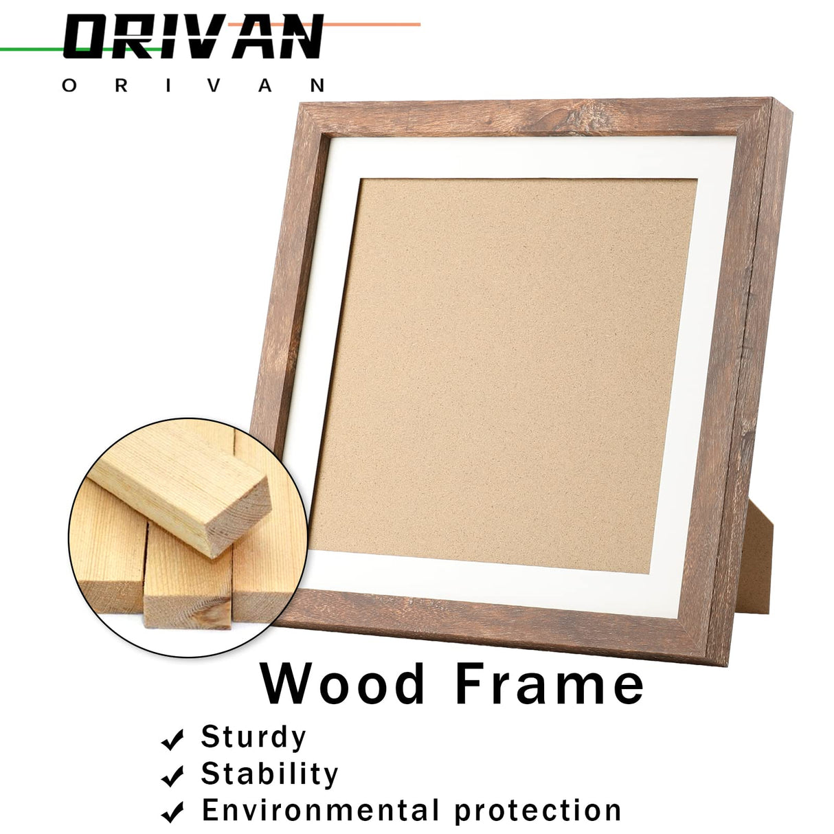 ORIVAN 10x10 Picture Frame Wood Display Picture 8x8 with Mat or 10x10 without Mat Distressed Brown Square Photo Frame for Wall and Tabletop Decoration ORIVAN