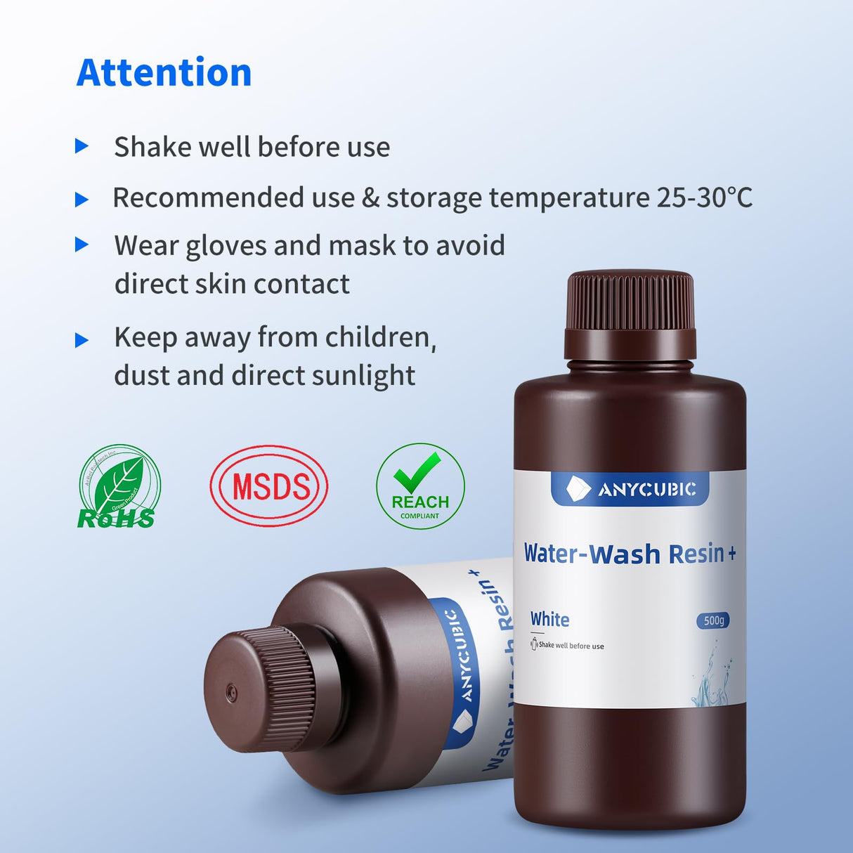 ANYCUBIC Water Washable 3D Printer Resin, 405nm High Precision UV-Curing 3D Resin, Low Shrinkage Standard Photopolymer Resin for 8K Capable LCD DLP Resin 3D Printer Printing (White, 500g) ANYCUBIC