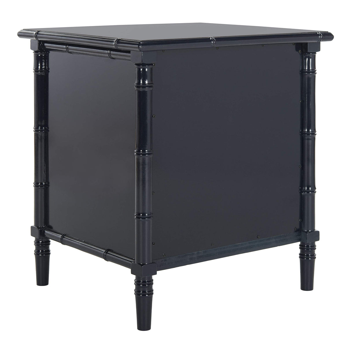 SAFAVIEH Home Collection Mina Modern Coastal 3 Drawer 25" Bamboo Nightstand, Navy/Gold Safavieh