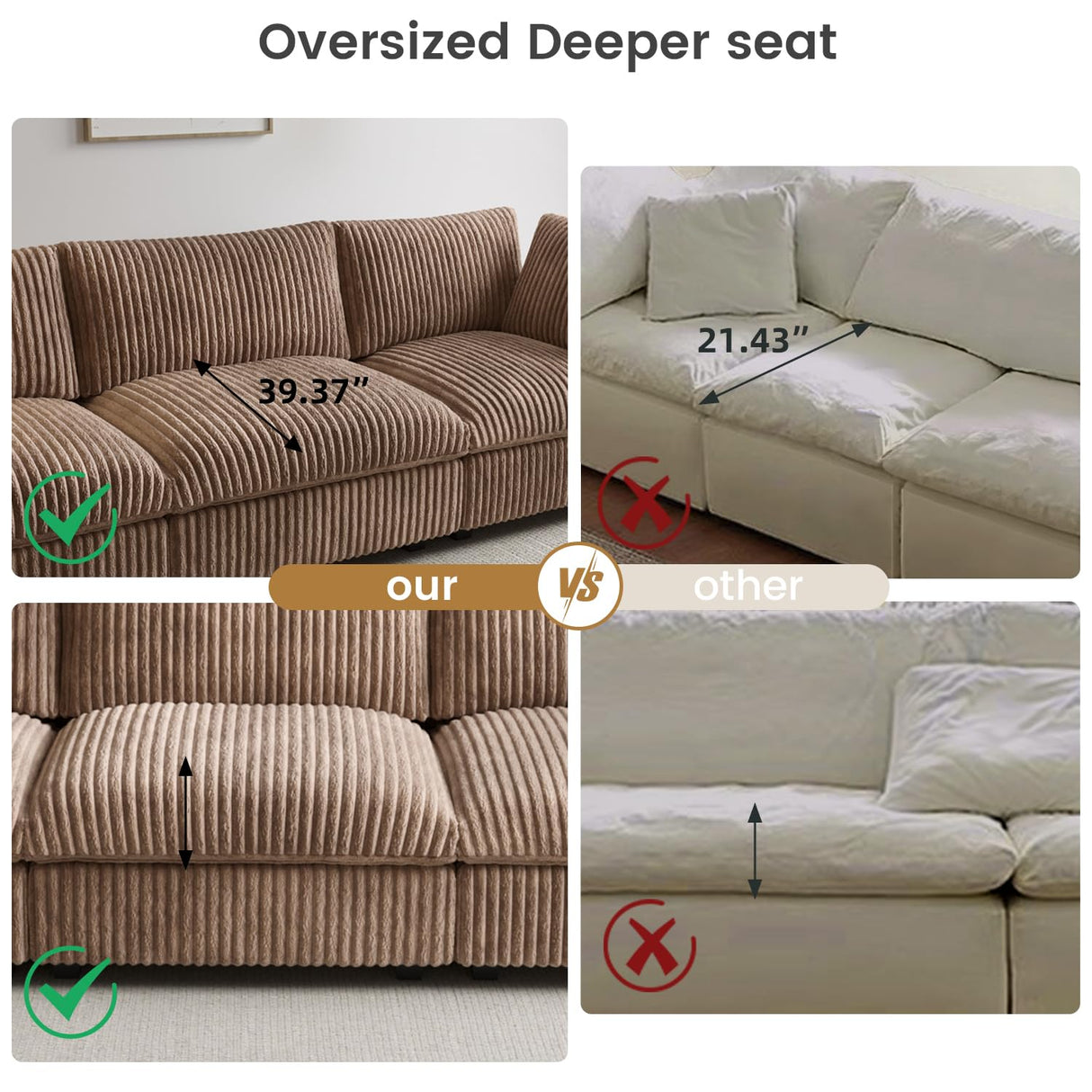 WJShome Cloud Couch Modular Sectional Sofa,118" Oversized U Shaped Couch with Ottoman,5 Seater Convertible Sofa,Comfy Plush Couches for Living Room,Covers Washable&Replaceable (Brown) WJShome