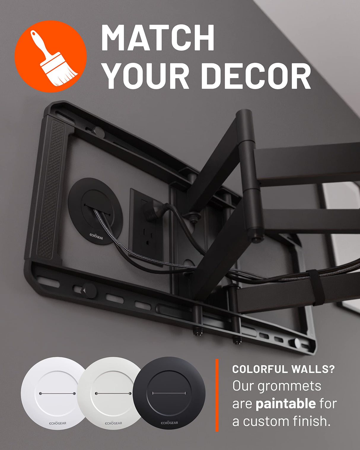 ECHOGEAR TV Cord Hider for Wall Mounted TV - Cable Management Kit Hides TV Wires - Includes 2 Pass Throughs, Locking Brackets, and Hole Saw Drill Attachment (White) ECHOGEAR