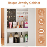 Vabches Large Makeup Vanity Desk, 47" White Vanity Table with Mirror and Lights, 3 Modes Adjustable Brightness and Jewelry Cabinet, Glass Top Vanity with Power Outlet and 7 Drawers for Bedroom Vabches