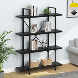 HSH 4 Tier Black Bookshelf, Industrial Metal Wood Storage Book Shelves, Modern Open 4 Shelf Bookcase and Display Etagere, Vertical Book Shelf for Bedroom Living Room Office HSH