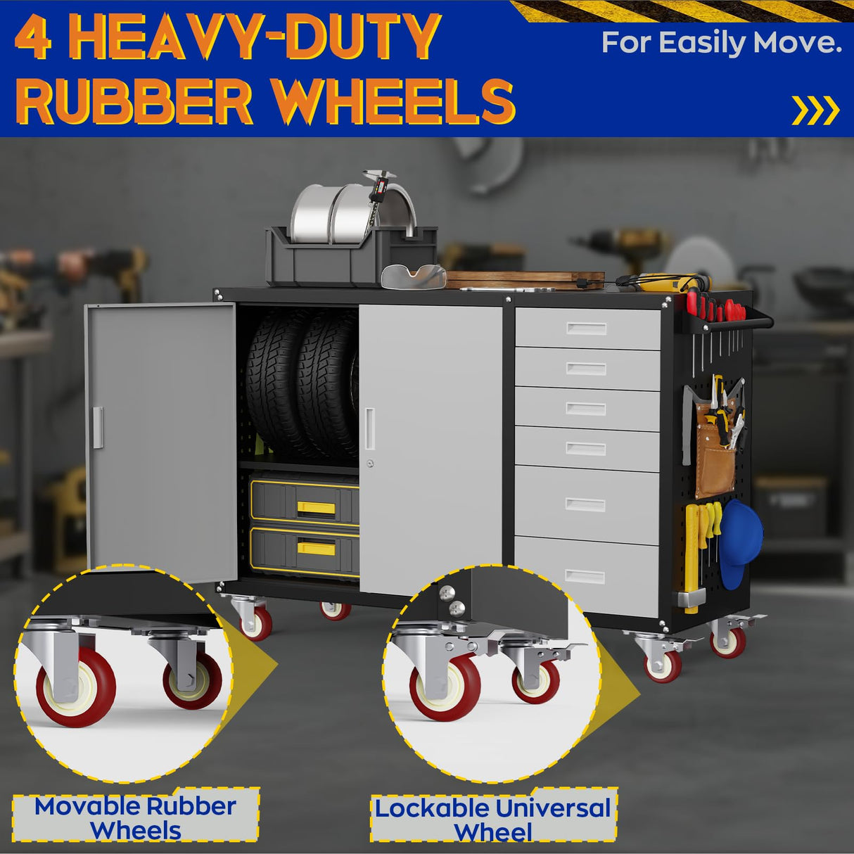 Eltean 55" W Rolling Workbench with 6 Drawers and Storage Cabinet,1000 LB Capacity Heavy Duty Work Bench with Pegboard and Adjustable Shelf,Garage Workbench with Wheels for Repair Shop/Workshop Eltean