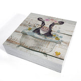 Funny Farmhouse Bathroom Wooden Box Sign Desk Decor Cow Wood Block Plaque Box Signs Farmhouse Box Sign for Home Bathroom Shelf Table Decoration (5 X 5 Inch) POPIPU ART