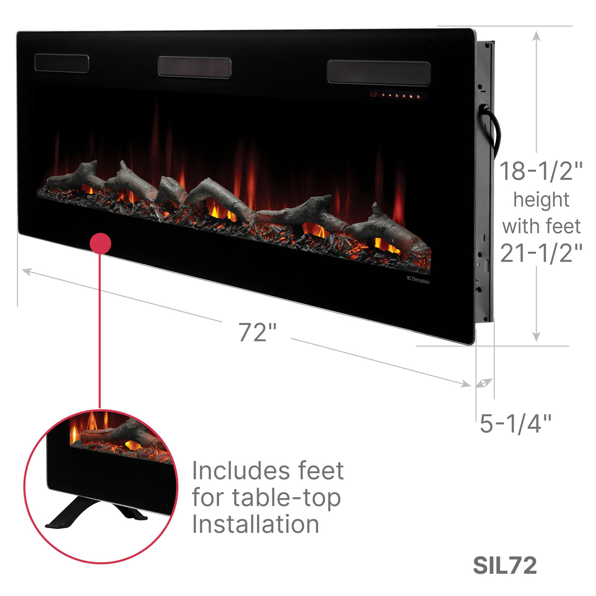 Dimplex Sierra Electric Fireplace Heater, 72" Inch, Black, 1400W - Wall Mounted Linear Fireplace with Realistic Flames, Adjustable Ember Bed, Remote Control - Thin Fireplace for Living Room, Bedroom DIMPLEX