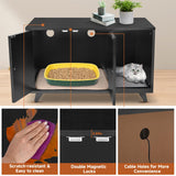 QuicMiou Cat Litter Box Enclosure, Hidden Litter Box Furniture Washroom Storage Cabinet, Modern Cat House with Scratche Pad (Black) QuicMiou
