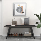 Oastreeful Industrial Entryway Bench Rustic Wood and Metal Storage Bench for Indoor Living Dining Room Bedroom Long Shoe Benches Seat (Charcoal Black) Oastreeful