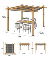 Garvee 10x10 Ft Outdoor Pergola with Retractable Canopy – Upgraded Aluminum Faux Wood Grain Metal Patio Pergola for Modern Backyard Deck, Porch, Grape Trellis in Grey Garvee