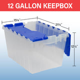 Akro-Mils KeepBox 12 Gallon Storage Container, Nesting and Stackable Plastic Storage Box with Lid Attached, Clear Tote for Garages, Closets, and Moving, 21-1/2" x 15" x 12-1/2", Clear/Blue Akro-Mils
