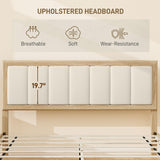 HOMCOM Queen Size Bed Frame with Upholstered Headboard, Platform Bed Frame with Wooden Slats, No Box Spring Needed, Easy Assembly, Oak HOMCOM