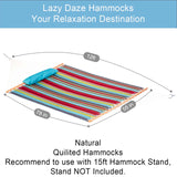 Lazy Daze Hammocks 12 FT Quilted Fabric Double Hammock with Spreader Bars and Detachable Pillow, 2 Person Hammock for Outdoor Patio Backyard Poolside, 450 LBS Weight Capacity, Blue&Red Stripes Lazy Daze Hammocks