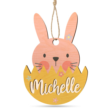 Personalized 3D Easter Basket Tags w Name - Easter Pink Bunny, Plywood - Custom Easter Name Tags, Wooden Easter Bunny Gifts, Cute Easter Name Tag, Easter Name Tag Ornaments Customization Mill