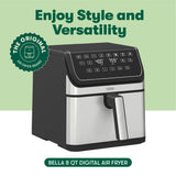 bella 8 Qt Digital Air Fryer with TurboCrisp Technology, Large Family Size Nonstick Cooking Basket and Crisping Tray, Multiple Preset Functions, Auto Shutoff, Stainless Steel, 1750 Watt BELLA