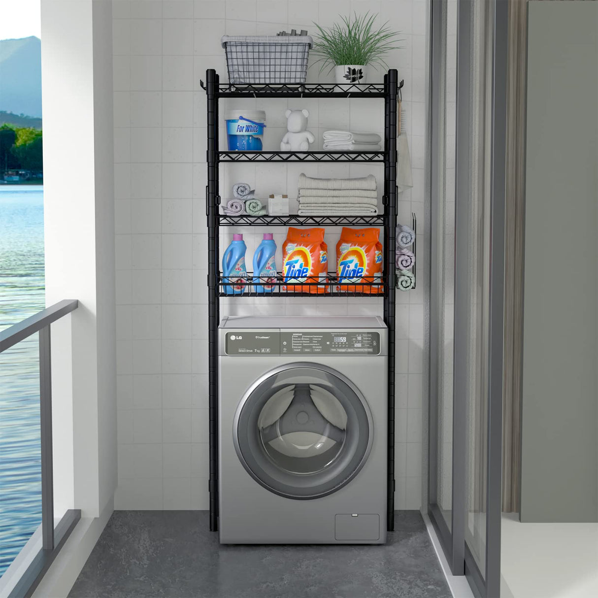 Hodonas Over Toilet Bathroom Organizer, 4-Tier Over The Toilet Storage Shelf Bathroom Shelves, Above Toilet Storage Rack Bathroom Space Saver, Black Hodonas