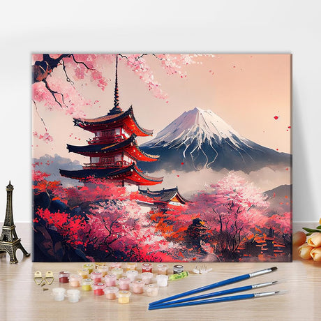 TUMOVO Fuji Paint by Numbers for Adults Beginner - Adult Paint by Number Kits Landscape, Acrylic Painting for Gift Home Wall Decor Cherry Blossoms, Oil Hand Painting Art Crafts 16"x20"(Frameless) TUMOVO