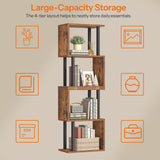 HOOBRO 5-Tier Bookshelf, S-Shaped Geometric Bookcase, Modern Display Shelf, Wooden and Metal Decorative Divider Rack, 2-in-1 Folding Bookshelf for Office, Living Room, Rustic Brown and Black BF20SJ01 HOOBRO