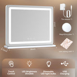 Gvnkvn Makeup Vanity Mirror with USB Charging Port 28" x 22" Large LED Makeup Mirror, Desk Mirorr with Lights, Light up Mirror with 10X Magnification and, Dimmable 3 Modes, Touch Control White Gvnkvn