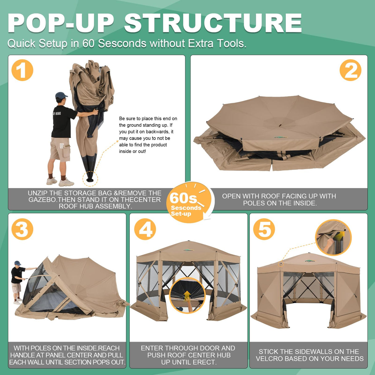 COBIZI 15x15ft Extra Large Pop-Up Gazebo Canopy Tent with Mosquito Netting, Spacious Easy Set-Up Screened Shelter, Durable Outdoor Pavilion with Ground Stakes, Perfect for Patio, Backyard, and Lawn COBIZI