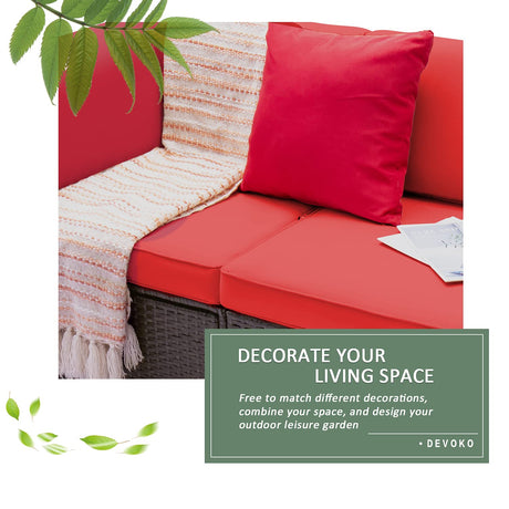 Devoko 2 Pieces Patio Furniture Sofa Sets Outdoor All-Weather Sectional Corner Sofa and Armless Sofa (Red) Devoko