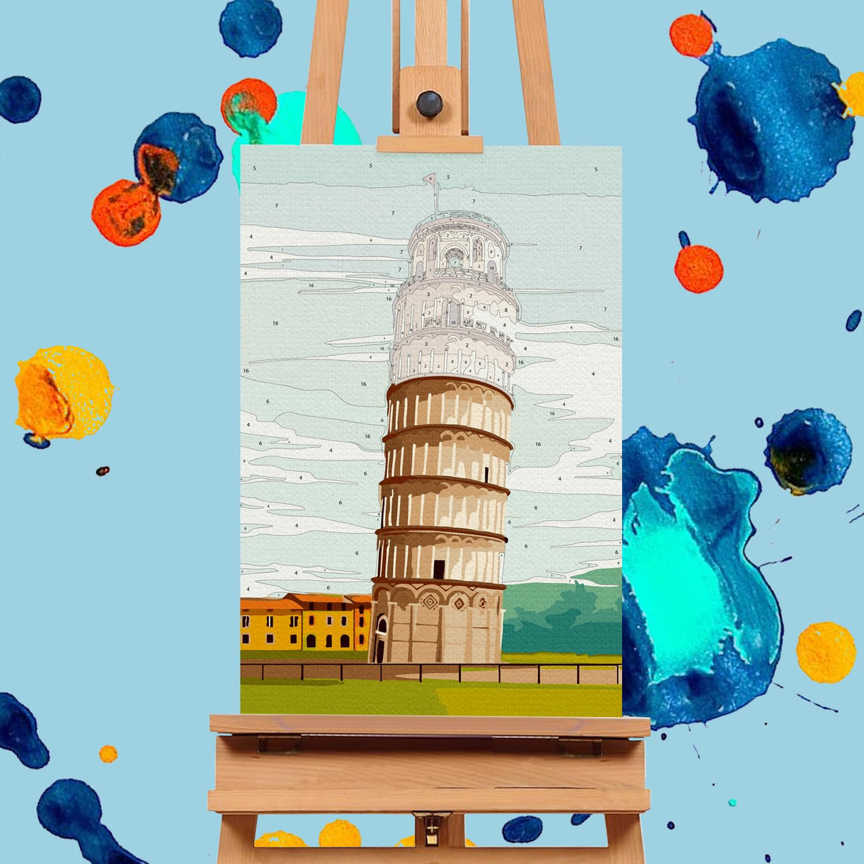 Offito 4 Pack Framed Paint by Numbers Kit for Adults Beginners with Wooden Easel, Cityscape Easy Paint by Number Kit with Frame, Watercolor Adult Paint by Number Framed Canvas (8 * 12 Inch) Offito