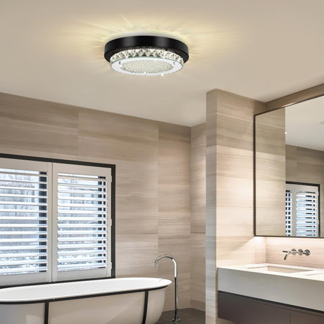 Knwjmv Ceiling Light Fixture Hallway Lighting Fixtures Ceiling 9In Bathroom Ceiling Light Crystal Ceiling Light Dimmable Black Flush Mount Ceiling Light Fixture for Bedroom, Living Room, Dining Room Knwjmv