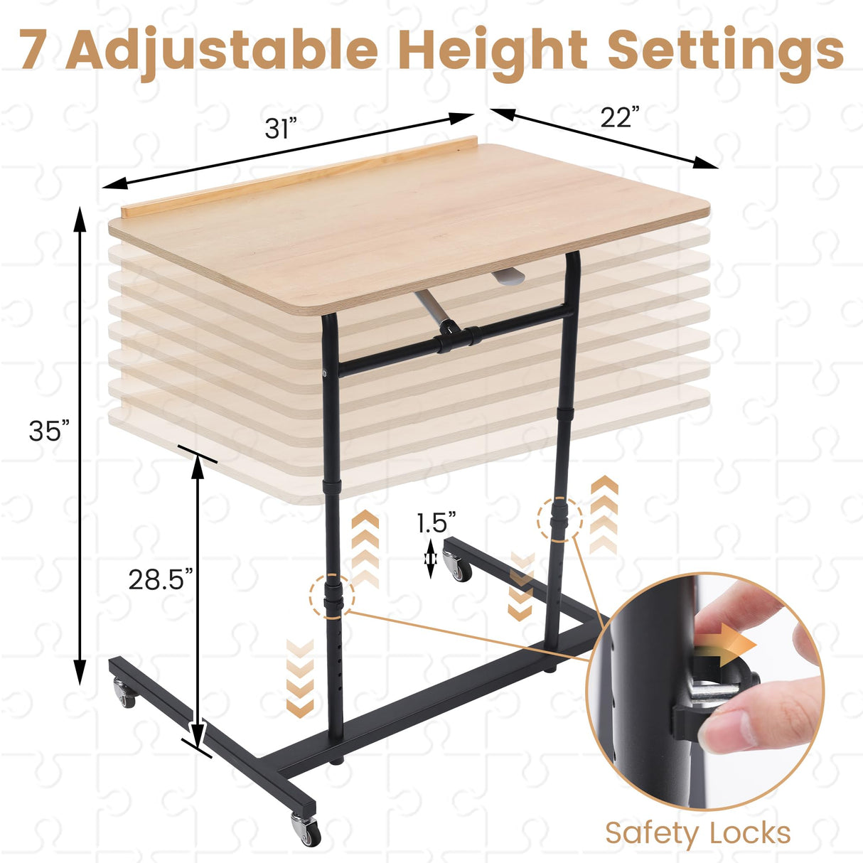 KROFEM Rolling Jigsaw Puzzle Table with Wheels, Adjustable Height, Pneumatic Tilt, Extra Large for 1500 Pieces, Portable Puzzle Cart, Black KROFEM