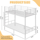 VINGLI Bunk Bed Twin Over Twin with 15 Inches Extra High Guardrail 2 Deckers Bunk Bed with Stairs & Flat Rungs, Heavy Duty Metal Slats, No Box Spring Needed, White VINGLI