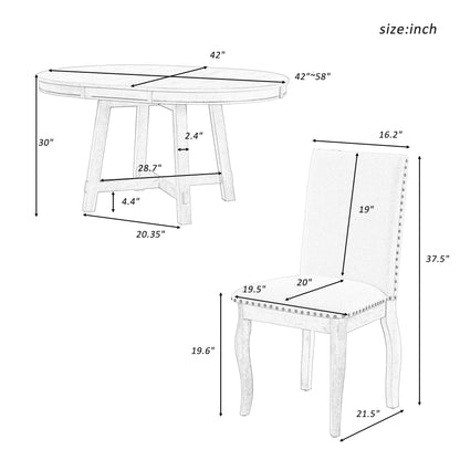 Luxo Abode 5 Piece Round Farmhouse Wood Dining Table Set with 4 Upholstered Chairs,Extendable Restaurant Furniture,for Kitchen Dinette,Diningroom,Natural Wood Wash - WoodArtSupply