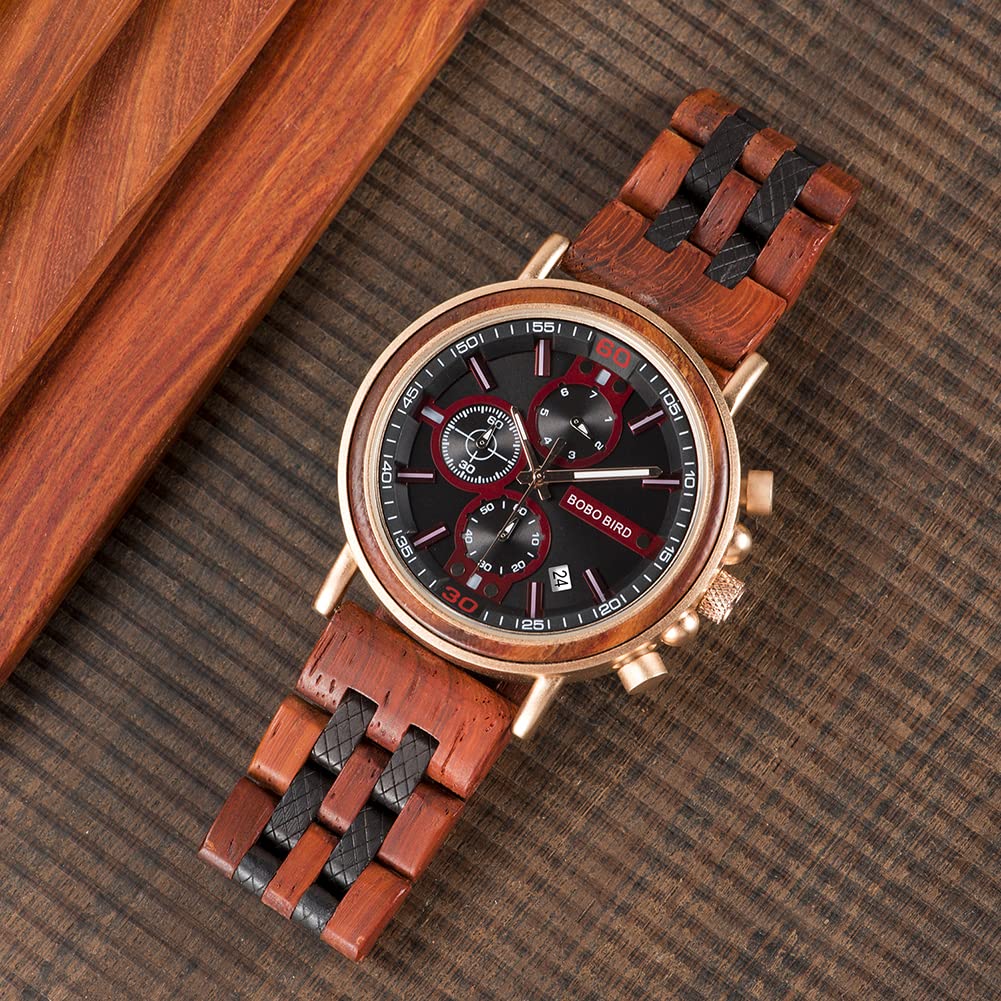 2win Mens Engraved Wooden Watch Personalized Watch Customized Family Watch for Boyfriend Fiancé Husband Dad Son Wood Wrist Watch for Birthday Anniversary Christmas Watches (Custom Box Photo) 2win