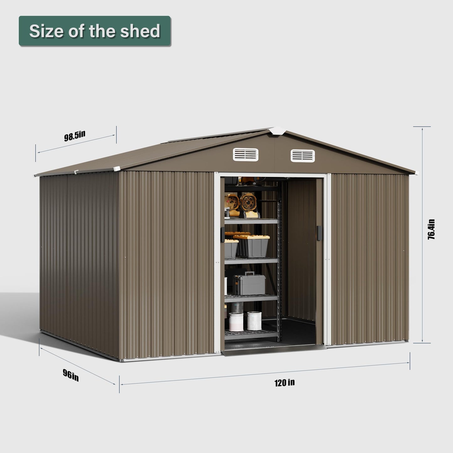 RTDTD 10FT x 8FT Outdoor Storage Shed, Waterproof, Lockable Door Metal Tool Shed with Sliding Door and Air Vents, Storage House for Gardening Tools, Metal Storage Shed for Garden, Backyard, L - WoodArtSupply