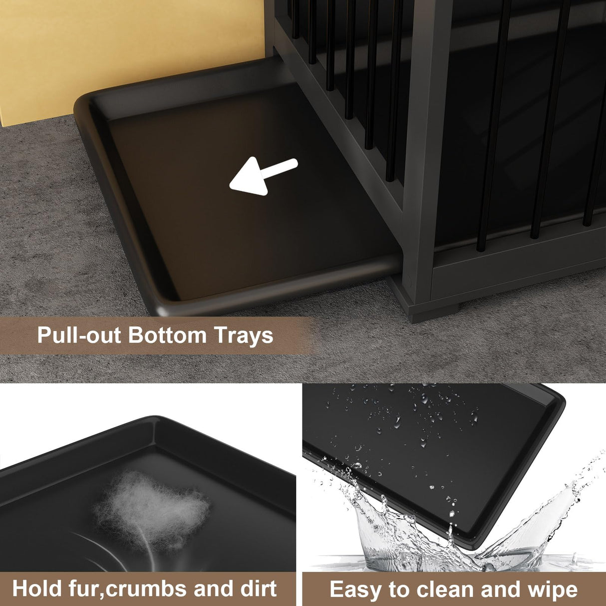 DAWNSPACES Double Dog Crates Furniture for Large Dogs, 71" Heavy Duty Wooden Kennel with Tray & Removable Divider for 2 Dogs, Indoor Furniture Style Dog Crate House TV Stand, Black DAWNSPACES