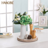 Hanobe Decorative Serving Tray Wood: White Washed Bead Round Tray Decor for Coffee Table Rustic Wooden Trays Farmhouse Centerpiece for Living Room Kitchen Counter Hanobe