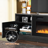PUKAMI Fireplace TV Stand with 36" Electric Fireplace for TVs Up to 80", LED Light Entertainment Center with Highlight Storage Cabinet, 70 inch Modern Wood Media TV Console for Living Room, Black PUKAMI