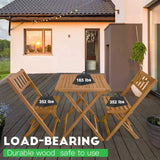 3-Piece Acacia Wood Folding Patio Bistro Set Outdoor Bistro Set Table and Chairs Set with 2 Chairs and Square Table for Pool Beach Backyard Balcony Porch Deck Garden Wooden Furniture, Natural Oiled FDW