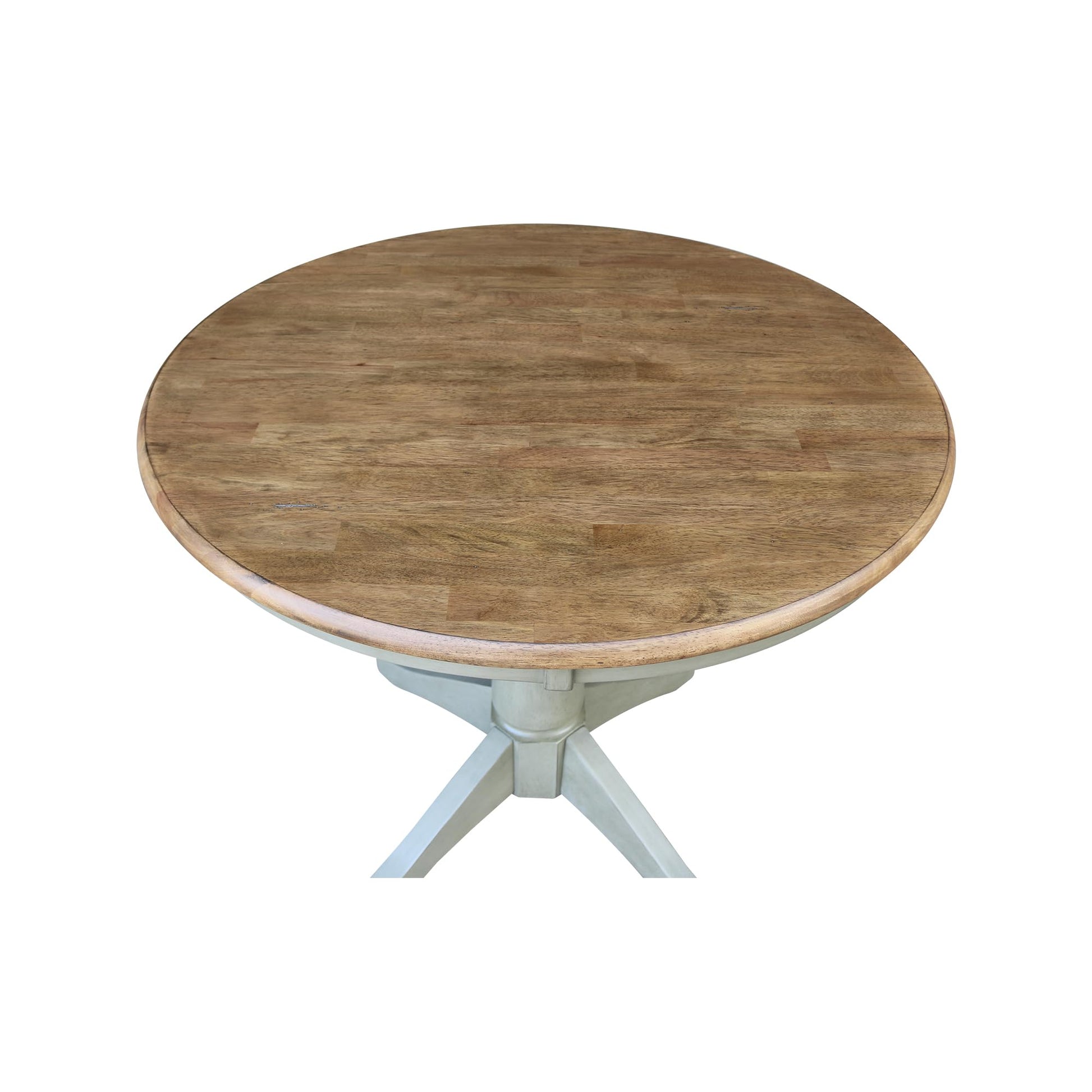 IC International Concepts International Concepts 36-inch Round Top Pedestal Dining Height Table, Distressed Hickory/Stone - WoodArtSupply