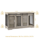 Rovibek 61 Double Dog Crate Furniture for 2 Dogs, Large Double Dog Kennel Furniture TV Stand, Furniture Style Dog Crates End Table, Wood Crates for Dogs Kennel Indoor Grey Rovibek