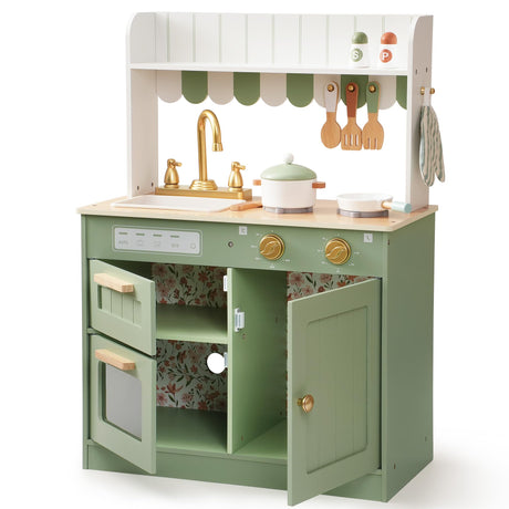 ROBOTIME Play Kitchen for Kids Toddlers, Wooden Pretend Play Kitchen Set Toy with Cutting Food Set, Toys Kitchen Gift for 3+ Year Old Kids, Girls & Boys ROBOTIME