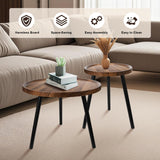Nesting Coffee Table Set of 2, Modern Round Coffee Tables Nesting Side Table Set, Easy Assembly Nesting Tables for Living Room, Walnut Wood End Tables for Home Office Yard Dongxw