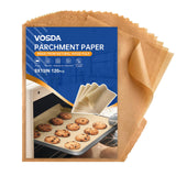 Vosda Parchment Paper Sheets for Baking 9-13 IN Precut Non-Stick Parchment Paper Unbleached Baking Sheet Paper for Air Fryer,Baking,Sandwich,Grilling,Steaming,Suitable For Bread Cake Cookies 120p Vosda