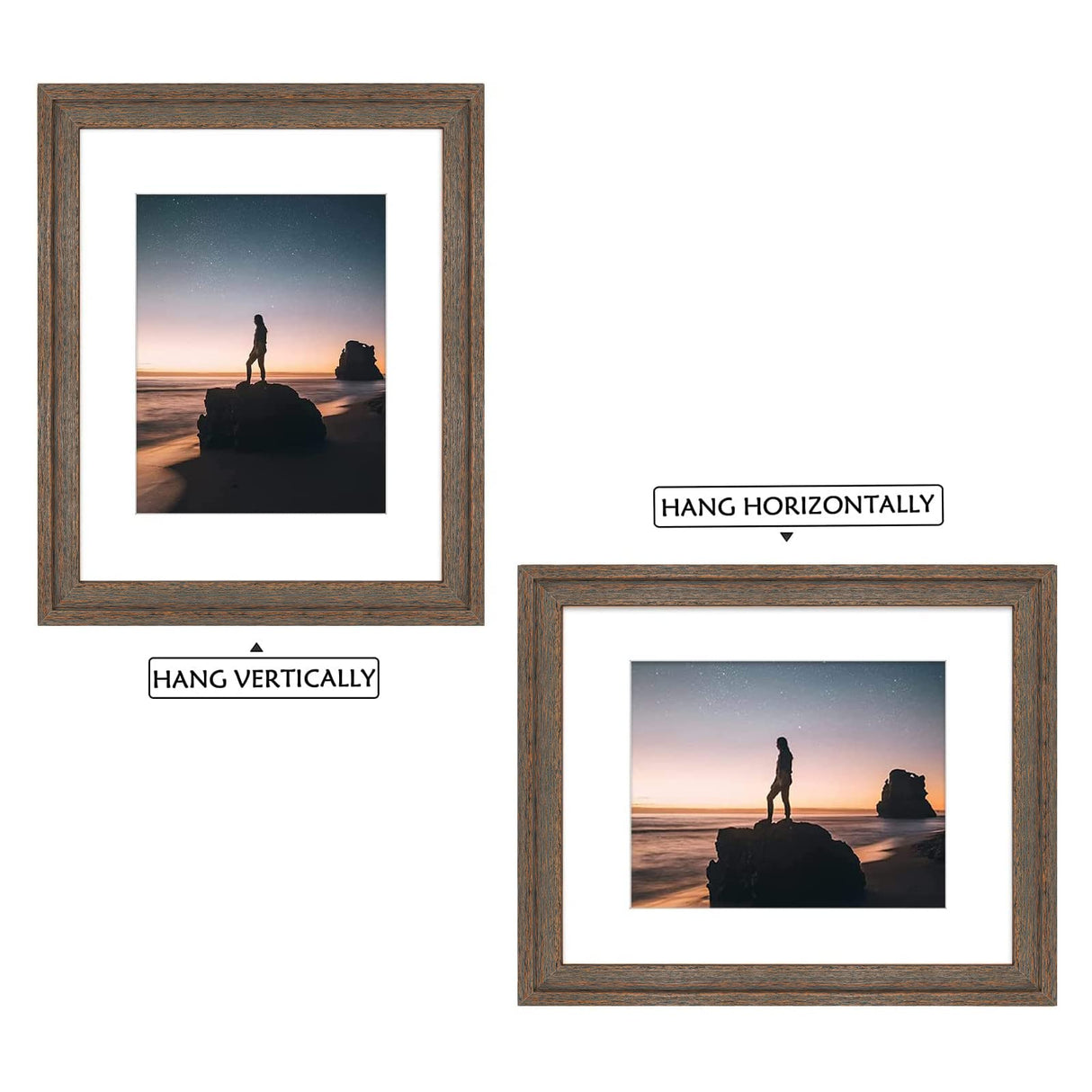 Golden State Art, 16x20 Picture Frame - Displays 11x14 Photo with Mat or 16x20 Without Mat, Wide Moulding Solid Wood Frame for Wall Display, Distressed Brown Golden State Art