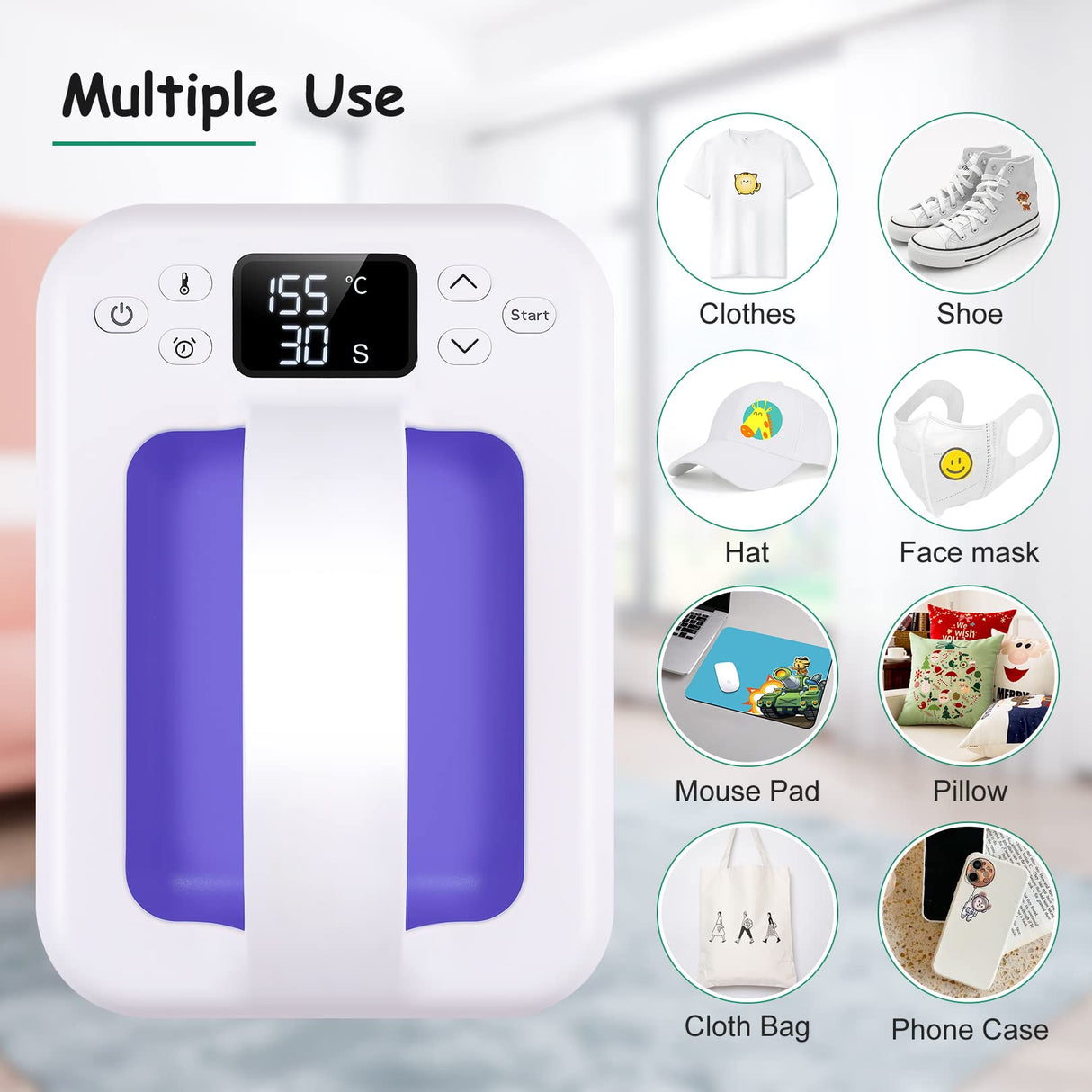 Heat Press Small Heat Press Machine for Heating Transfer, 7 × 4.8 inch Portable Easy Press Mini Heat Press for DIY T Shirts, Hats, Bags.etc(Blue) Legooin